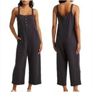 Billabong Stargazer Cotton Faded Black Cropped Jumpsuit Size Small